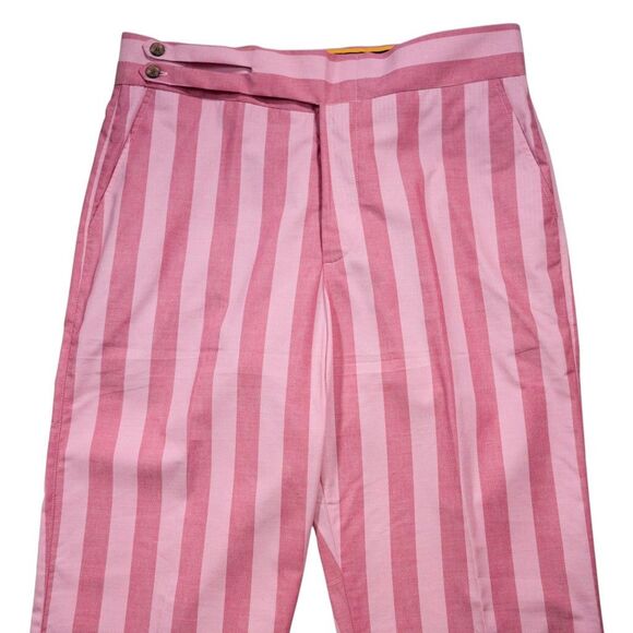 Mens 34 Gurkha Pants Pink Striped Cotton Chino Flat Front Straight Fit Trousers - Picture 5 of 8